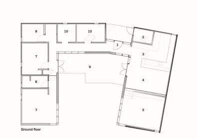  ??  ?? 1. Entry 2. Storage 3. Kitchen 4. Dining 5. Living room 6. Courtyard 7. Bedroom 8. En suite 9. Bathroom 10. Office