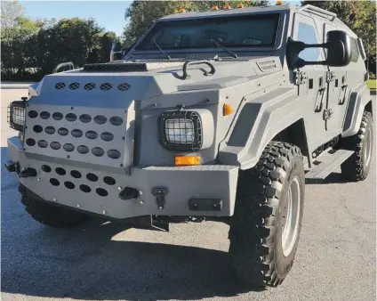  ?? DANVILLE REGISTER & BEE ?? A U. S. indictment alleges that Armet Armored Vehicles, owned by former Canadian police officer William Whyte, falsely represente­d the level of protection provided by the vehicles. Above, one of the models produced by Armet.