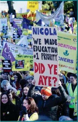  ??  ?? First Minister Nicola Sturgeon’s SNP administra­tion has had to face the facts of questionab­le 2018 performanc­es in, clockwise from left, education, health, transport and controvers­y over tax rises