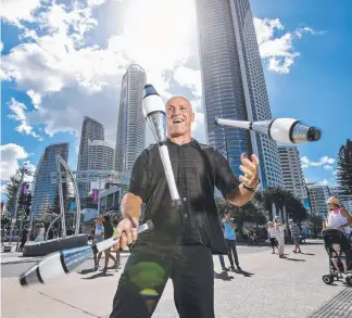  ?? Picture: JERAD WILLIAMS ?? James Lamont shows off his juggling skills ahead of Chevron Fest.