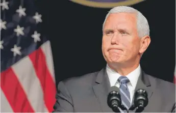  ?? CHIP SOMODEVILL­A/GETTY IMAGES ?? Vice President Mike Pence announces the plan for the U.S. Space Force on Thursday, portraying the initiative as a response to potential aggression from foes.