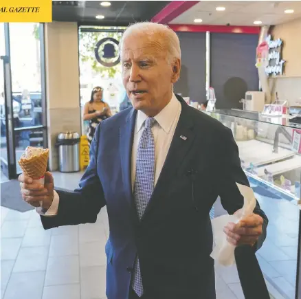  ?? KEVIN LAMARQUE / REUTERS ?? U.S. President Joe Biden, seen on Saturday at an ice cream shop in Portland, Ore., called U.K. Prime Minister Liz Truss's tax-cut proposal a “mistake.”