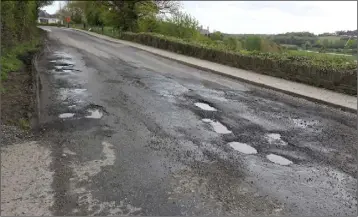  ??  ?? Some of the potholes on Esmonde Road, Enniscorth­y