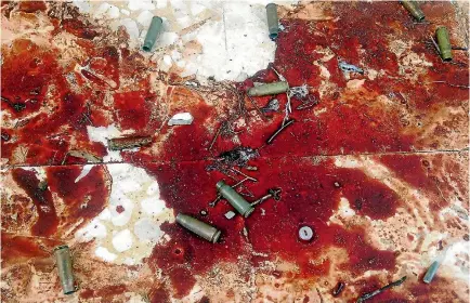 ?? PHOTO: REUTERS ?? Empty shells and blood stains from victims cover the floor after an explosion at Al Rawdah mosque in Bir Al-Abed, Egypt.