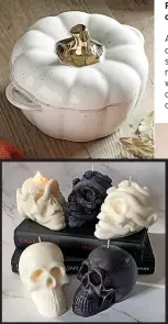  ?? ?? DecorCandl­eUK skull snake decor candle, from £15.99; skull sculpture candle, £10.99, Etsy
Even Count Dracula would covet these artisan gothic candles, hand-poured and made using all natural ingredient­s. Available in unscented or sandalwood vanilla, presented in a gift box and a natural bedfellow with Halloween coffin props.