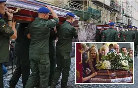  ?? ?? Soldiers carry coffins of comrades. Inset, tears for the two dead men