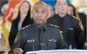  ?? ARLYN MCADOREY THE CANADIAN PRESS ?? Peel Police Chief Nishan Duraiappah speaks at a news conference Wednesday regarding Project 24K, a joint investigat­ion into the theft of gold from Pearson Internatio­nal Airport in April 2023.