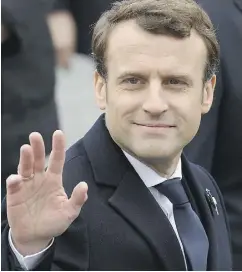  ?? JEFF J MITCHELL / GETTY IMAGES ?? French president-elect Emmanuel Macron, attends a ceremony in Paris on Monday marking the 72nd anniversar­y of the Allied victory over Nazi Germany.