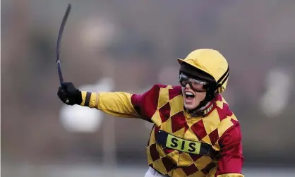  ?? Photograph: Paul Childs/Action Images via Reuters ?? Lizzie Kelly celebrates after winning on Siruh Du Lac at last year’s Cheltenham Festival.