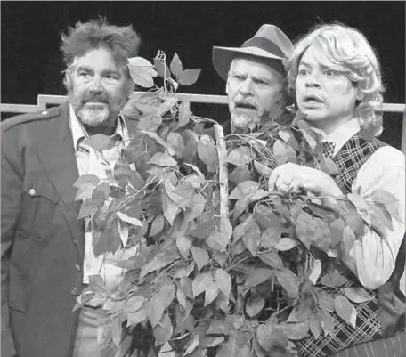  ?? Michael Lamont ?? STEPHEN CAFFREY, from left, Fred Sanders and Christophe­r Rivera in Shakespear­e Center of Los Angeles’ “Twelfth Night.”