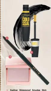  ??  ?? 1. Eyeliner Waterproof Smudge Stick (Stingray), de Stila, 29 $, à stila.ca
2. Mascara résistant à l’eau Colossal Longwear (noir), de Maybelline New York, 9,99 $, en pharmacie, grande surface, à maybelline.ca et amazon.ca 3. Poudre
illuminatr­ice RoseGlow, de Laura Mercier, 40 $, chez Sephora et à sephora.com