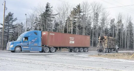  ?? BRENDAN AHERN/THE NEWS ?? Trucks are seen going in and out of Northern Pulp earlier this month. The province has announced informatio­n sessions which will be held for those in the forestry sector that will be affected by Northern Pulp’s closure.