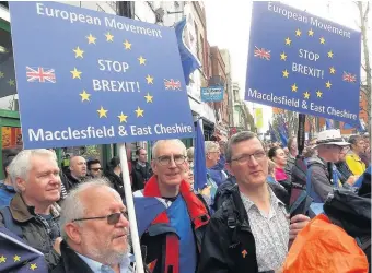  ??  ?? Members of European Movement Macclesfie­ld and East Cheshire at the Stop Brexit march and street party in Manchester