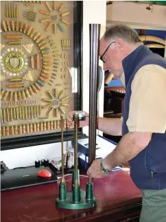  ??  ?? ABOVE: Gun dealer Andrew Tonkin measuring the barrels of a vintage Damascus-barrelled 12-bore gun. A barrel thickness gauge such as this one is an essential piece of kit for the dealer who wants to make a living selling old guns and is the prime hedge...