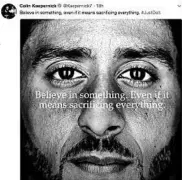  ?? TWITTER ?? This image from Colin Kaepernick’s Twitter page depicts the former NFL player in Nike’s latest “Just Do It” campaign.