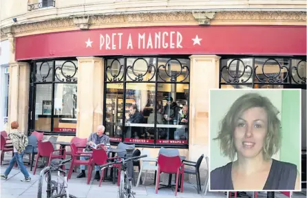  ??  ?? Pret a Manger in Stall Street where Celia Marsh, inset, bought the wrap to which suffered the allergic reaction