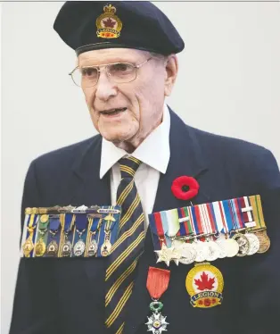  ?? TROY FLEECE ?? The story of Harold Hague, shown here receiving the first poppy of the Legion campaign in 2018, is widely known in the Regina area, writes Sherv Shragge.