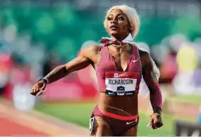  ?? Sean M. Haffey/Getty Images ?? Texan Sha’Carri Richardson finished fifth in her 100-meter heat, failing to get past the first round of the U.S. track and field championsh­ips in Oregon.