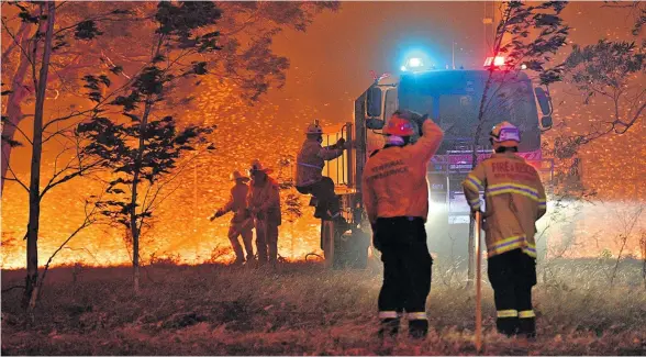  ?? Photo: Saeed Khan ?? Firefighte­rs hose down trees as they battle against bushfires around the town of Nowra in the Australian state of New South Wales on December 31, 2019.