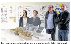  ??  ?? De gauche à droite autour de la maquette du futur bâtiment, Solène Radenac, Sonia Moinet, Jean-Jacques Soreau et Patrice Gyomard.