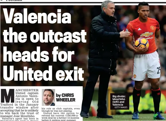  ?? GETTY IMAGES ?? Big divide: Mourinho (left) and Valencia