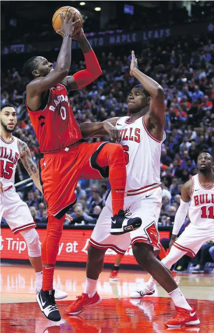  ?? — VAUGHN RIDLEY/GETTY IMAGES ?? Toronto’s C.J. Miles lets a shot go during recent NBA action. Miles has been the leader of the ‘bench mob’ which has helped the Raptors get off to an 11-5 start this season.