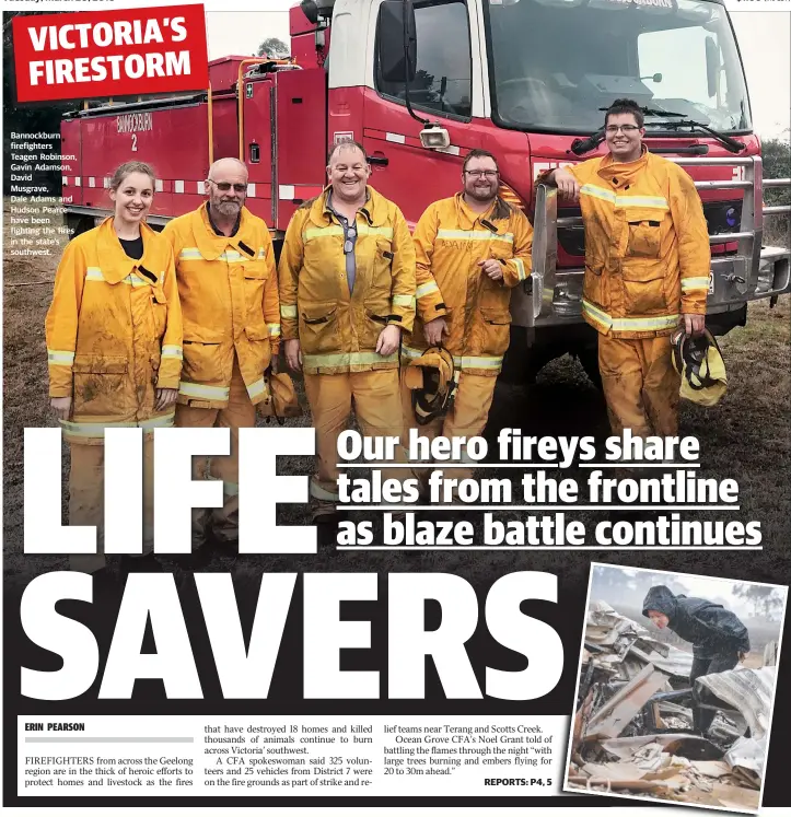  ??  ?? Bannockbur­n firefighte­rs Teagen Robinson, Gavin Adamson, David Musgrave, Dale Adams and Hudson Pearce have been fighting the fires in the state’s southwest.