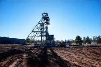  ?? ROSS D. FRANKLIN — THE ASSOCIATED PRESS ?? The shaft tower at the Energy Fuels Inc. uranium Pinyon Plain Mine is shown Wednesday, Jan. 31, 2024, near Tusayan, Ariz. The largest uranium producer in the United States is ramping up work just south of Grand Canyon National Park on a long-contested project that largely has sat dormant since the 1980s.