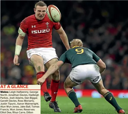  ?? GETTY IMAGES. ?? Kiwi-born midfield back Hadleigh Parkes chips ahead for Wales against the Springboks in 2017.