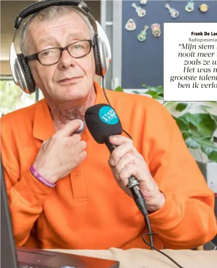  ?? FOTO WALTER SAENEN ?? Dankzij een prothese spreekt Frank De Laet uit Antwerpen vandaag opnieuw een radiorepor­tage aan elkaar.