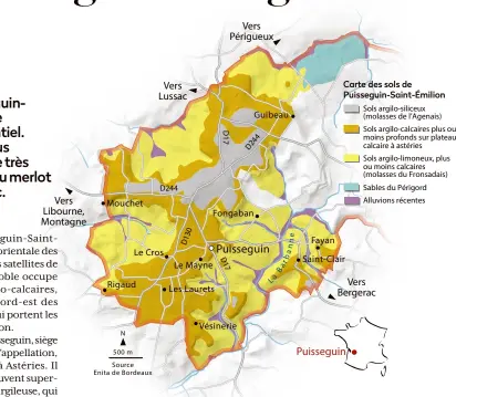  ??  ?? Carte des sols de Puisseguin-Saint-Émilion