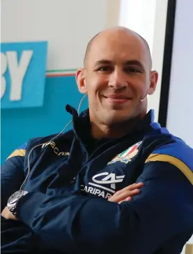  ??  ?? Italy rugby team captain Sergio Parisse smiles during a presentati­on of the Autumn Internatio­nal Rugby Matches 2017, in Milan, Italy, yesterday