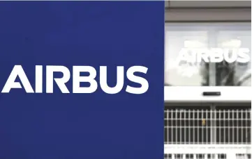  ??  ?? In this file photo the logo of European aircraft manufactur­er Airbus is pictured outside the entrance of the site of Airbus’ Wings Campus in Blagnac following a European company council. — AFP photo