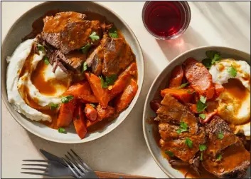  ?? PHOTOS BY JULIA GARTLAND — THE NEW YORK TIMES ?? Jewish American pot roast. Brisket or chuck can be used for a beef stew made like traditiona­l pot roast, with lots of onions and carrots.