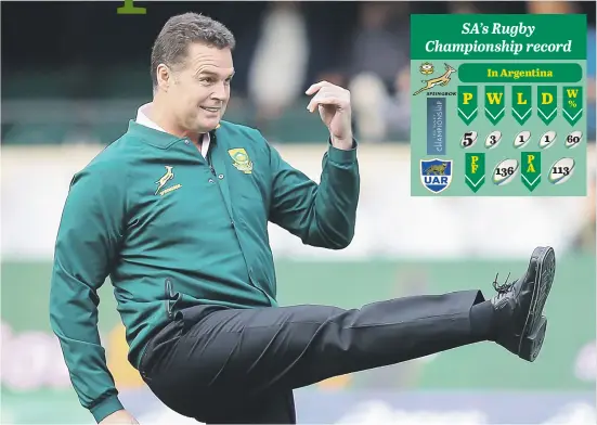  ?? Picture: Gallo Images ?? SETTING RECORD STRAIGHT. Springbok coach Rassie Erasmus is desperate to end South Africa’s recent struggles in Argentina.