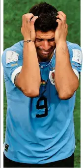  ?? EPA ?? Crying shame: Suarez is distraught after Uruguay are sent packing