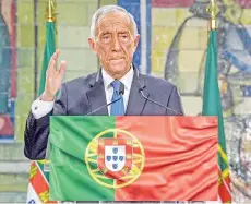  ?? — AFP photo ?? de Sousa delivers his victory speech after being re-elected as Portugal’s President.