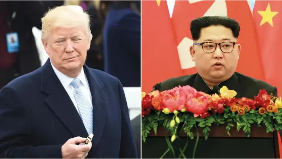  ?? (AFP) ?? US President Donald Trump (left) at the White House in Washington, DC, on Monday and North Korean leader Kim Jong Un at the Great Hall of the People, in Beijing on March 26