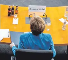  ?? FOTO: MICHAEL KAPPELER/DPA ?? Bundeskanz­lerin Angela Merkel (CDU) im April vor dem Wirecard-Untersuchu­ngsausschu­ss: Sie war als Zeugin geladen, weil sie sich im September 2019 bei einer Reise nach China für Wirecard eingesetzt hatte.