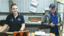  ??  ?? Alex Hopkins (left) began at the Lardner Cattle Scales nine months ago to work alongside stock agent Chris Cameron to help process the cattle that pass through the yards.