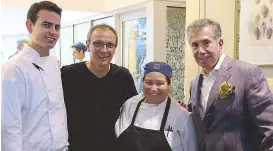  ??  ?? Oceana Restaurant executive sous chef Ethan Koelbel, executive chef Bill Telepan, author Karla Reyes and Nick Livanos of the Livanos Restaurant Group