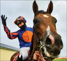  ??  ?? Jockey Seamie Heffernan celebrates after piloting Santiago to victory in the Irish Derby for trainer Aidan O’Brien.