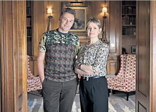  ??  ?? Packham style: siblings Chris and Jenny. Below, the Duchess of Cambridge wears a Jenny Packham evening gown