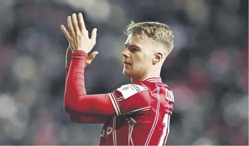  ?? ?? Bristol City’s Tommy Conway applauds fans as he leaves the pitch after the 1-0 win over West Ham in the FA Cup third round replay