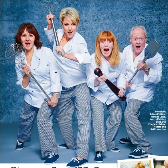  ??  ?? From left: Arlene Phillips,Natalie Lowe, Yvette Fieldingan­d Keith Chegwin. Below:Yvette and Keith in action