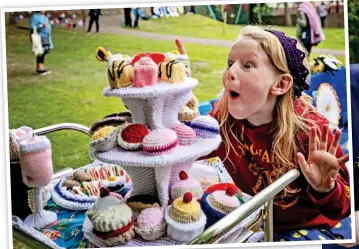  ?? ?? Looks good enough to eat: A knitted stand of cakes in Hertford