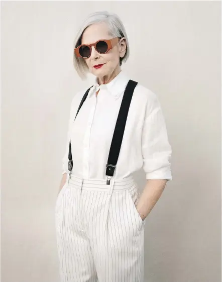  ??  ?? Despite her age, fashion blogger and university professor Lyn Slater, 63, appears in Spanish retailer Mango’s most recent ad campaign, which features models ranging in age from 19 to Slater’s 63.