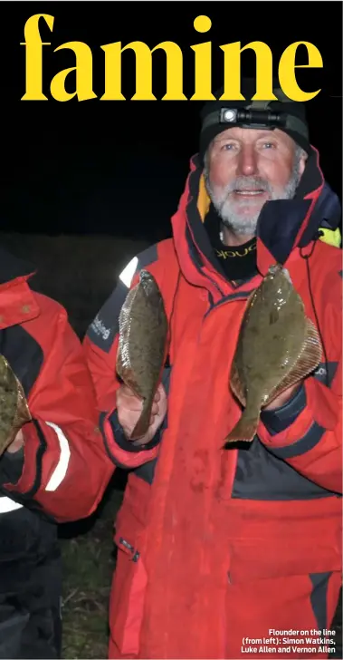  ??  ?? Flounder on the line (from left): Simon Watkins, Luke Allen and Vernon Allen