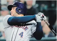  ?? TED S. WARREN
THE ASSOCIATED PRESS ?? Astros’ George Springer is using the Axe Bat. The handle is shaped like the handle of an axe.