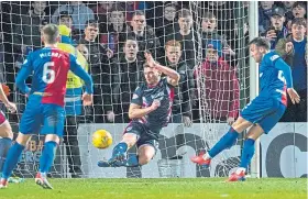  ??  ?? Inverness CT’s Brad McKay scores the second for the visitors.